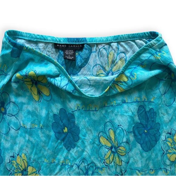 Vintage Y2K Anne Carson Ruffled High Low Slip Skirt Blue Lime Green Floral  L - Picture 4 of 7